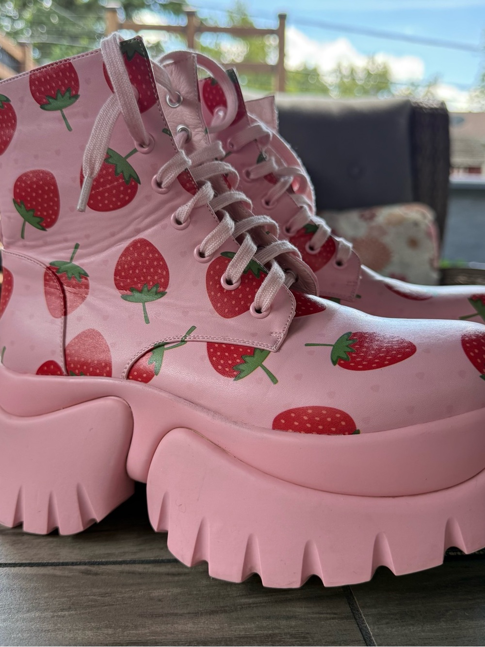 Pink Strawberry Shortcake Platform Lace-Up Boots